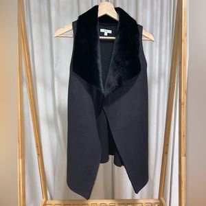 Mendocino Gilbert Faux Suede Fur Lined Sleeveless Cardigan Vest Black, Size S